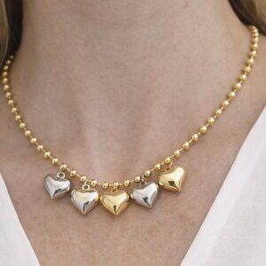 18K Gold Plated Copper Heart Pendant Ball Chain Necklace
